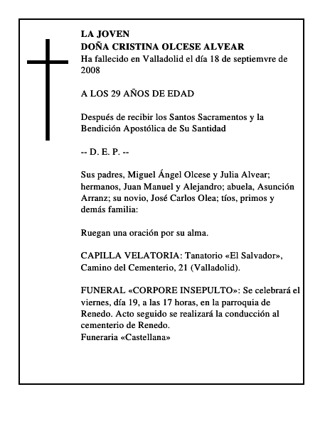 DOÑA CRISTINA OLCESE ALVEAR