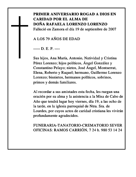 DOÑA RAFAELA LORENZO LORENZO