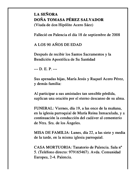 DOÑA TOMASA PÉREZ SALVADOR