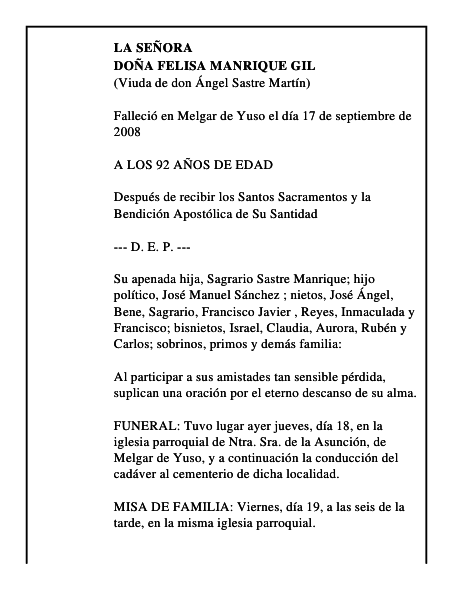 DOÑA FELISA MANRIQUE GIL