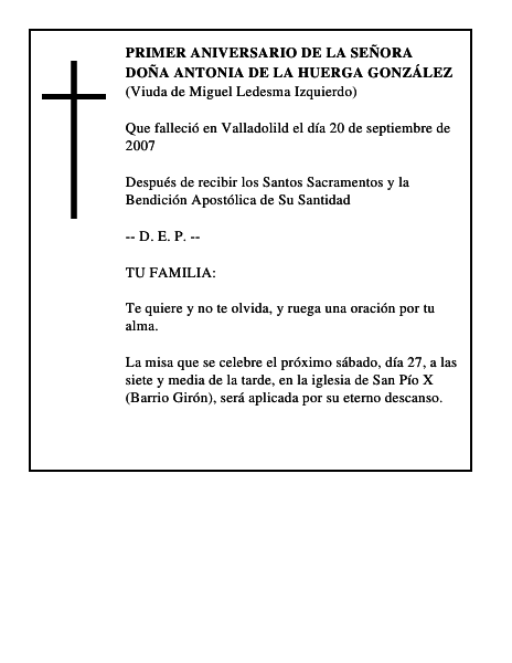 DOÑA ANTONIA DE LA HUERGA GONZÁLEZ