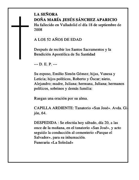 DOÑA MARÍA JESÚS SÁNCHEZ APARICIO