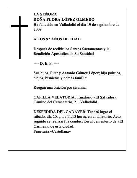 DOÑA FLORA LÓPEZ OLMEDO