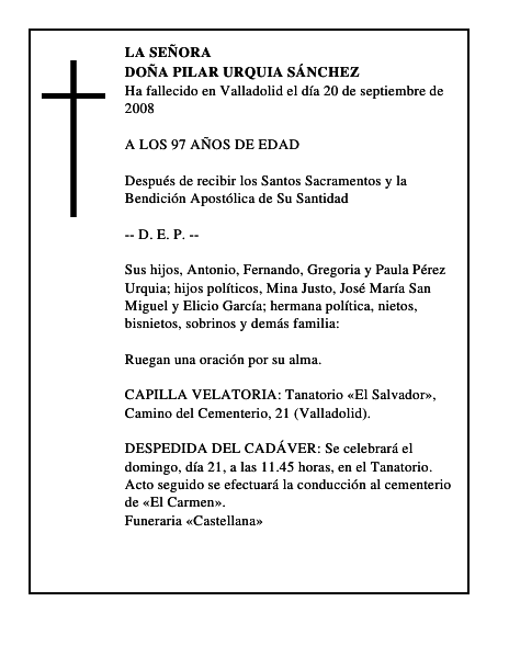 DOÑA PILAR URQUIA SÁNCHEZ
