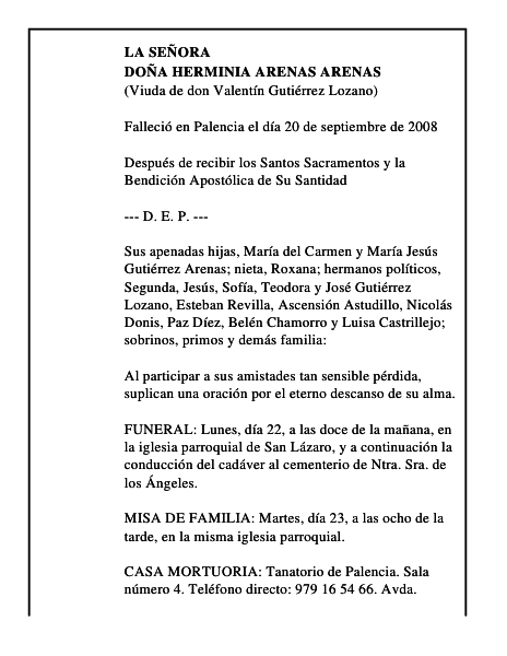 DOÑA HERMINIA ARENAS ARENAS