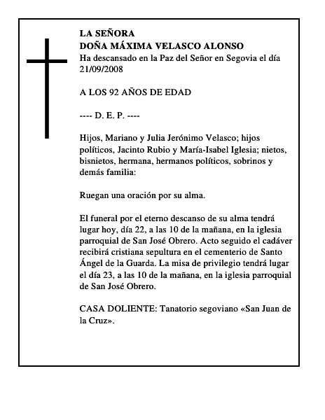 DOÑA MÁXIMA VELASCO ALONSO