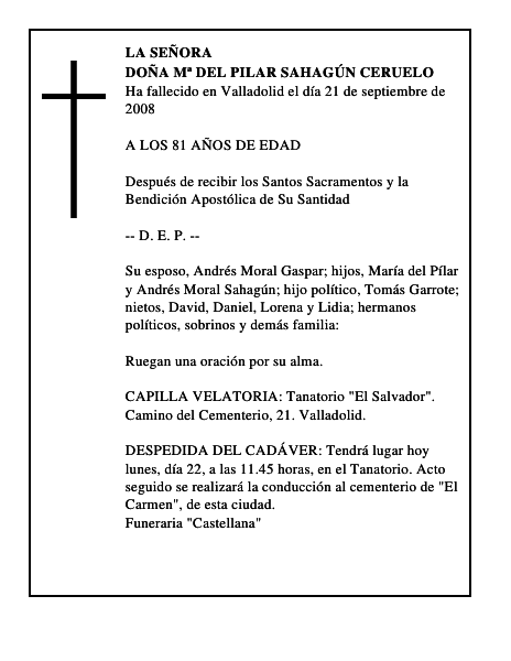 DOÑA Mª DEL PILAR SAHAGÚN CERUELO