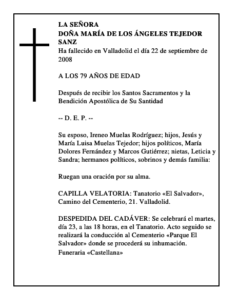 DOÑA MARÍA DE LOS ÁNGELES TEJEDOR SANZ