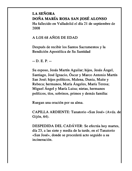 DOÑA MARÍA ROSA SAN JOSÉ ALONSO