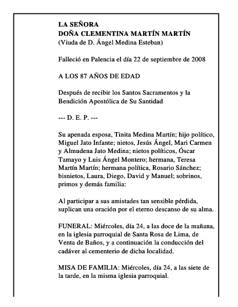 DOÑA CLEMENTINA MARTÍN MARTÍN
