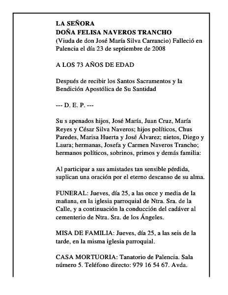 DOÑA FELISA NAVEROS TRANCHO