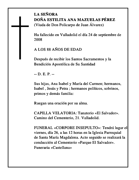 DOÑA ESTILITA ANA MAZUELAS PÉREZ