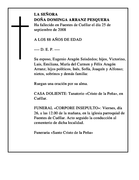 DOÑA DOMINGA ARRANZ PESQUERA