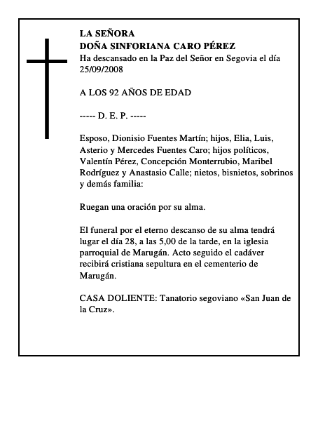 DOÑA SINFORIANA CARO PÉREZ
