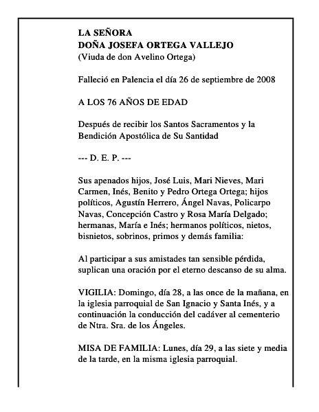 DOÑA JOSEFA ORTEGA VALLEJO
