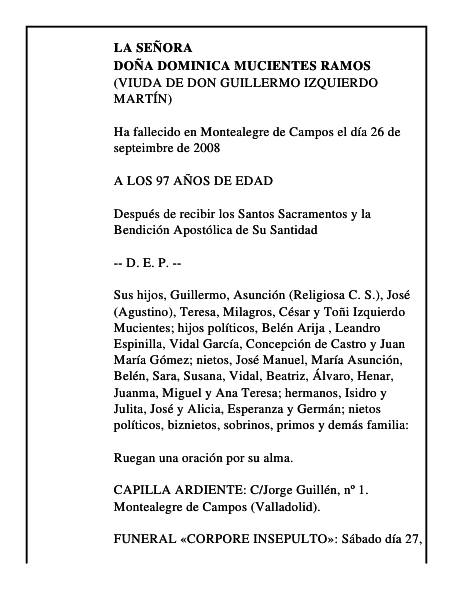 DOÑA DOMINICA MUCIENTES RAMOS