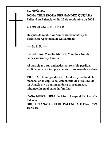 DOÑA TELESFORA FERNÁNDEZ QUIJADA