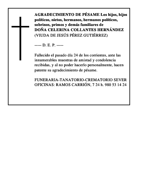 DOÑA CELERINA COLLANTES HERNÁNDEZ