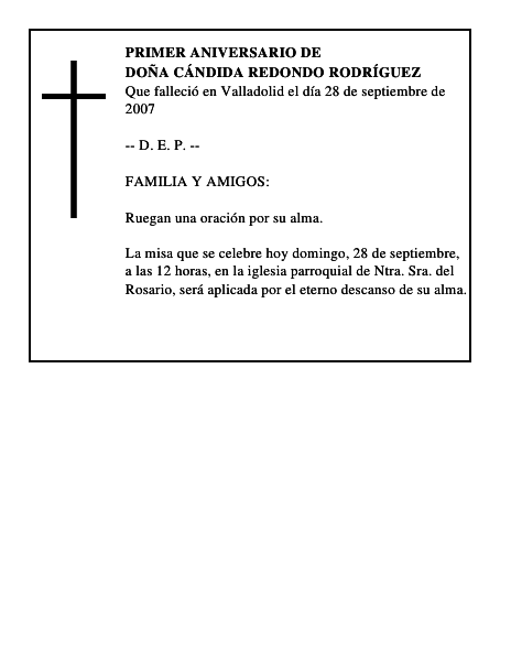 DOÑA CÁNDIDA REDONDO RODRÍGUEZ