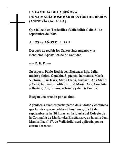DOÑA MARÍA JOSÉ BARRIENTOS HERREROS