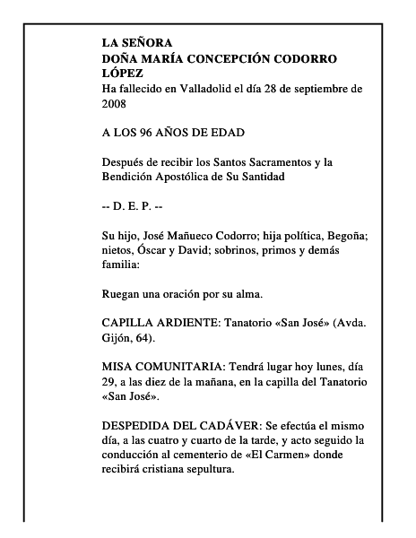 DOÑA MARÍA CONCEPCIÓN CODORRO LÓPEZ