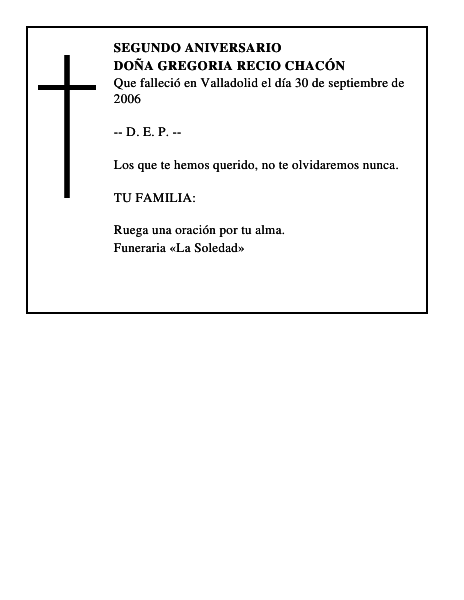 DOÑA GREGORIA RECIO CHACÓN