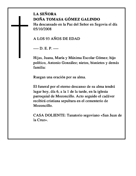 DOÑA TOMASA GÓMEZ GALINDO