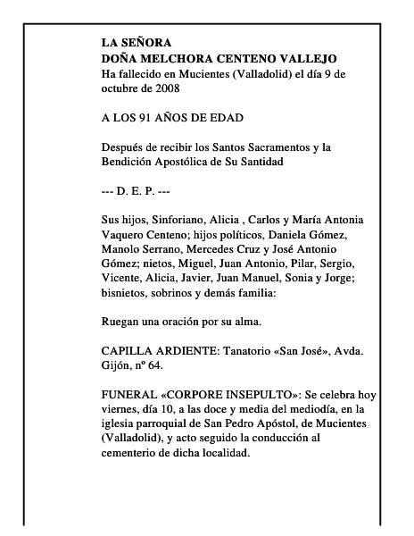 DOÑA MELCHORA CENTENO VALLEJO