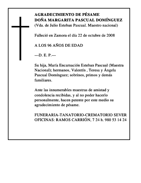 DOÑA MARGARITA PASCUAL DOMÍNGUEZ