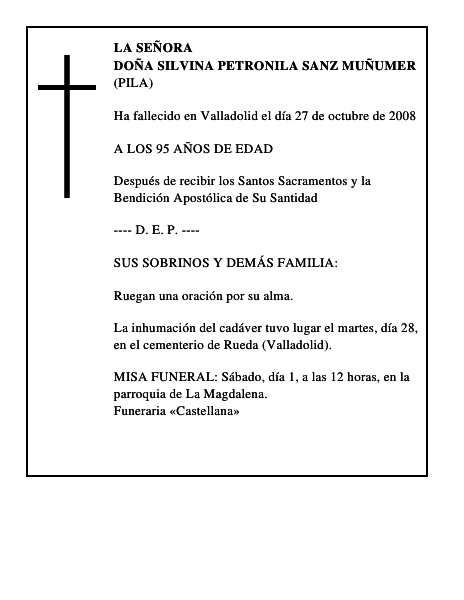 DOÑA SILVINA PETRONILA SANZ MUÑUMER