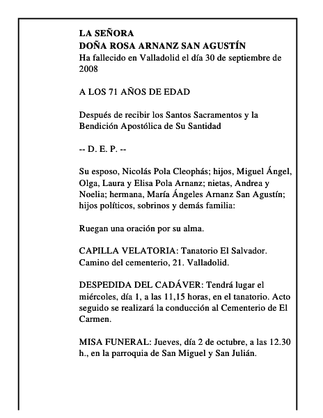 DOÑA ROSA ARNANZ SAN AGUSTÍN