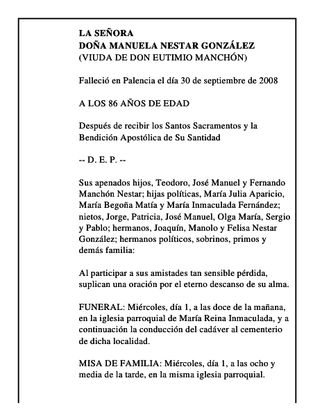 DOÑA MANUELA NESTAR GONZÁLEZ