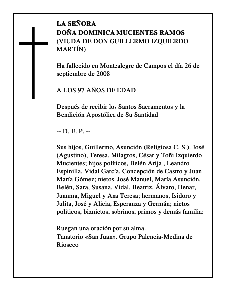 DOÑA DOMINICA MUCIENTES RAMOS