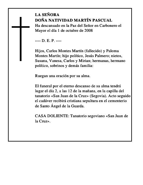 DOÑA NATIVIDAD MARTÍN PASCUAL