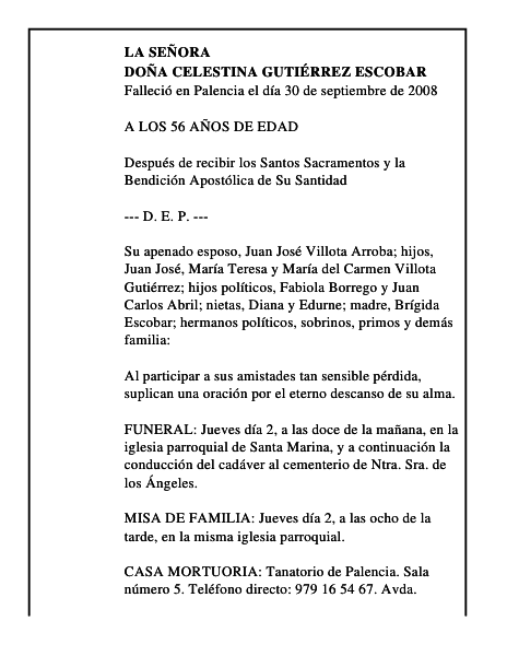 DOÑA CELESTINA GUTIÉRREZ ESCOBAR