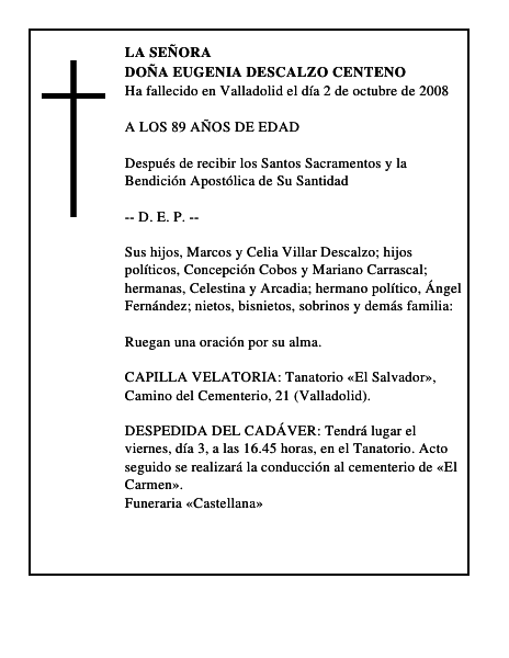 DOÑA EUGENIA DESCALZO CENTENO