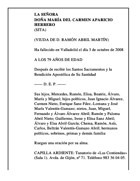 DOÑA MARÍA DEL CARMEN APARICIO HERRERO