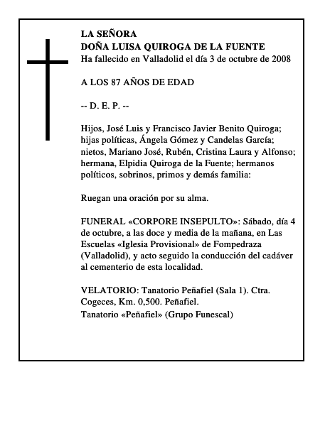 DOÑA LUISA QUIROGA DE LA FUENTE