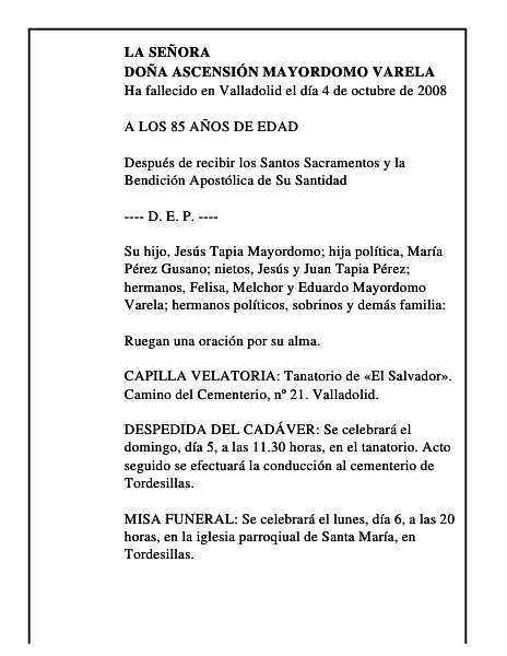 DOÑA ASCENSIÓN MAYORDOMO VARELA