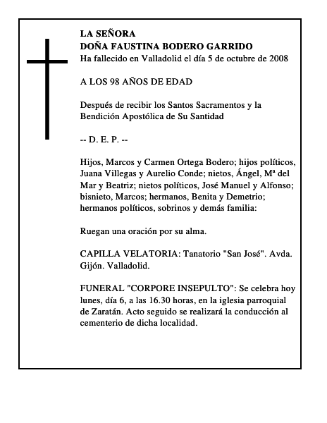 DOÑA FAUSTINA BODERO GARRIDO