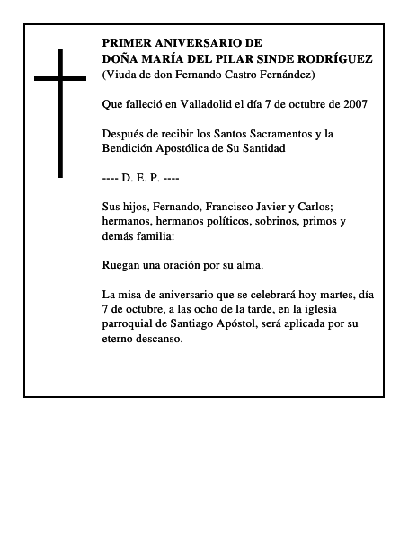DOÑA MARÍA DEL PILAR SINDE RODRÍGUEZ