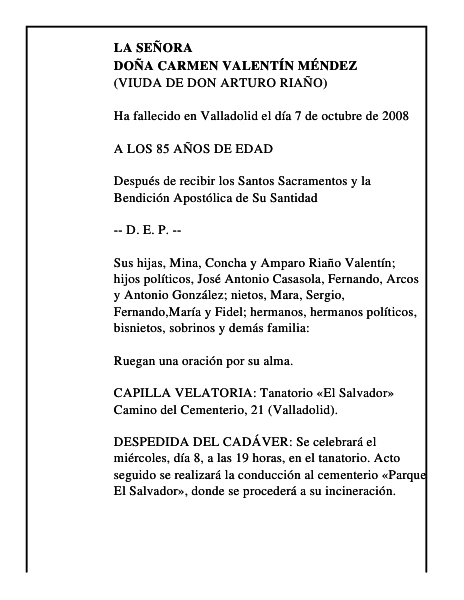 DOÑA CARMEN VALENTÍN MÉNDEZ