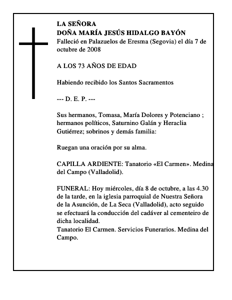 DOÑA MARÍA JESÚS HIDALGO BAYÓN