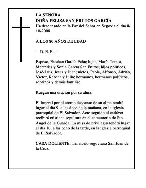 DOÑA FELISA SAN FRUTOS GARCÍA