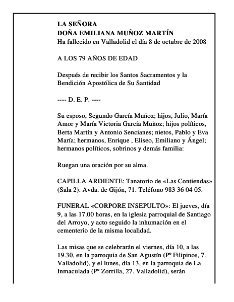 DOÑA EMILIANA MUÑOZ MARTÍN