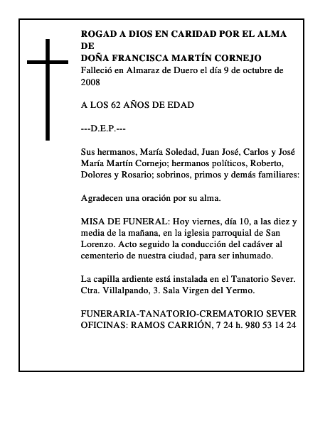 DOÑA FRANCISCA MARTÍN CORNEJO