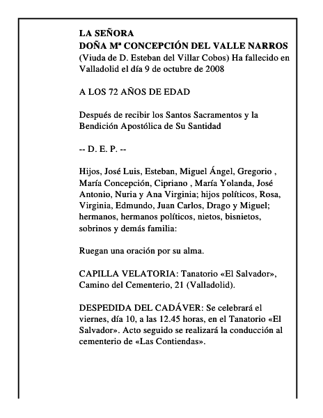 DOÑA Mª CONCEPCIÓN DEL VALLE NARROS