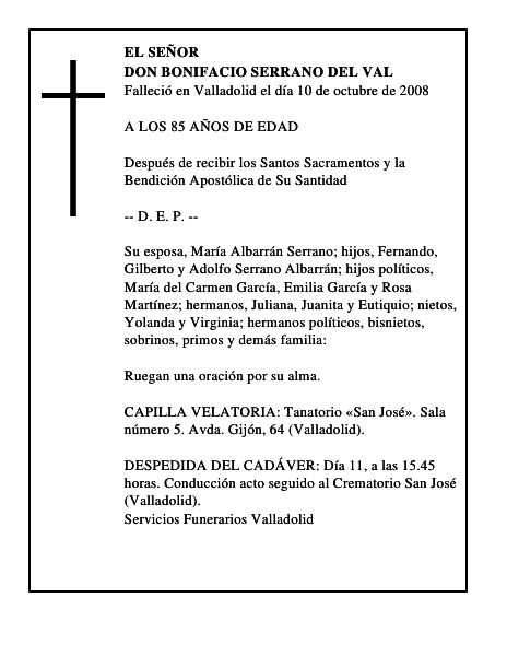 DON BONIFACIO SERRANO DEL VAL