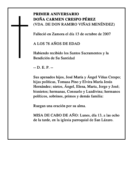 DOÑA CARMEN CRESPO PÉREZ