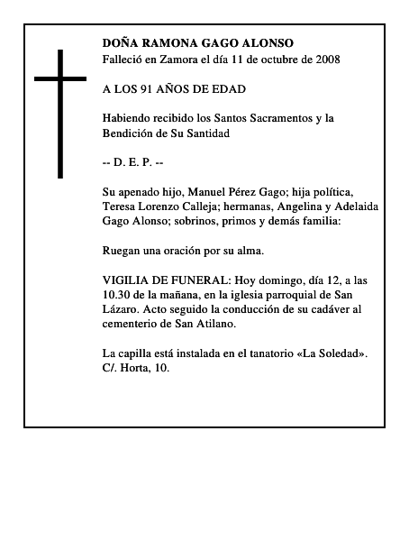 DOÑA RAMONA GAGO ALONSO